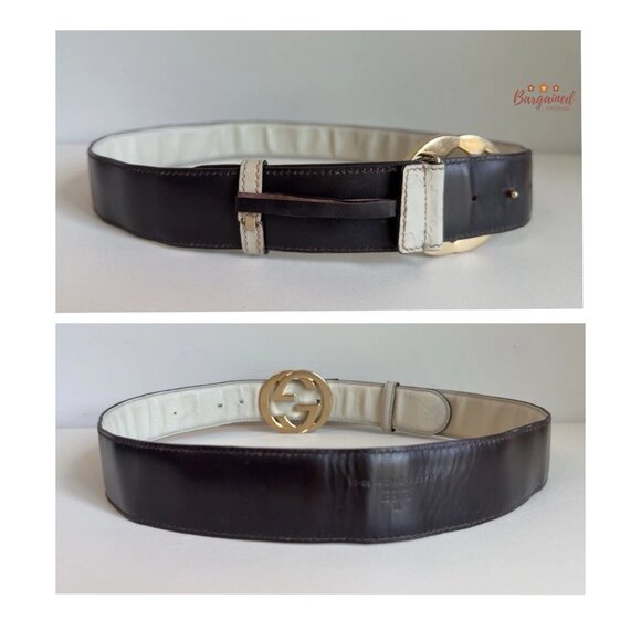 Authentic Gucci Cream Guccissima Leather Gold Interlocking G Buckle Belt 90/36 - Picture 6 of 12